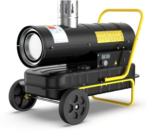 DAHTEC Indirekt diesel byggtork 20 kW värmekanon, byggvärmare – 38 l stor tank – oljevärmare, värmefläkt med termostat för verkstäder, byggplatser och jordbruksföretag