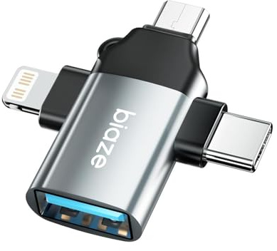 biaze USB-C OTG Adapter, 3 in 1 Adapterkonverter für Typ C, Lightning, Micro-USB 3.0, OTG-Konverter, geeignet für Media-TV-Sticks, Smartphones oder Tablets, Kompatibel mit iPhhone 12/13/14 iPad