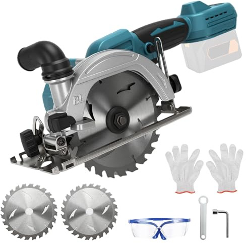 Sierra circular con batería compatible con batería Makita de 18 V, mini sierra circular de mano con 2 hojas de sierra (150 mm), 7000 rpm, profundidad máxima de corte sin escobillas, 51 mm (90°)/35 mm