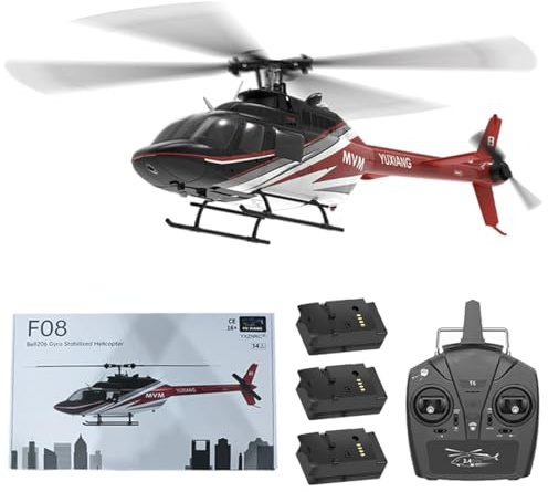 YUTT 1/27 F08 Bell 206 Hélicoptère RC pour débutants, modèle d’avion RC sans balais 2,4G 6CH 3D/6G sans barre de liaison avec gyroscope à 6 axes et flux optique/survol