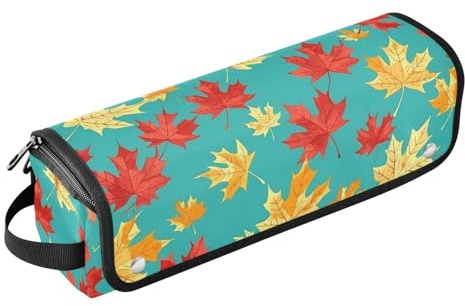 famyily Sac de voyage pour outils de cheveux pour femme et tapis résistant à la chaleur, sac de rangement pour fer à friser, fer à lisser, sèche-cheveux plat, feuilles d'érable colorées, turquoise