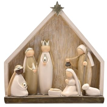 Widdop Nativity Scene in Stable Resin Ornament – Frosted Haven Christmas Decoration with Holy Family, Wise Men & Star Detail – 18cm