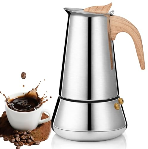 Romon Cafetière italienne, Cafetière Moka Inox 350ml Induction – Compatible avec pour Gaz et Induction Toutes Les Cuisinières Argent
