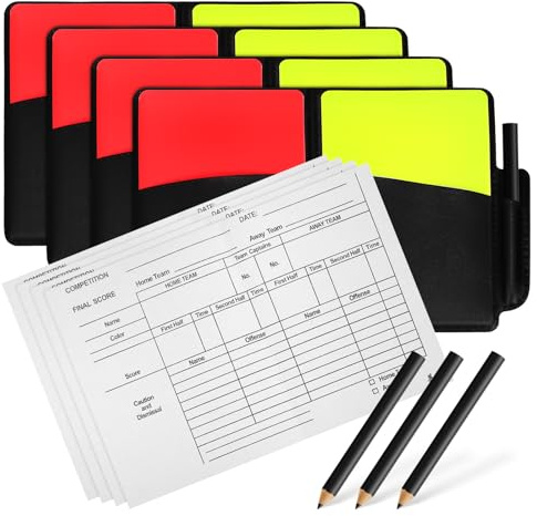Parliky 4 Juegos Árbitro Fútbol Tarjetas Rojas y Amarillas PVC Duraderas Puntuación y Lápices para Partidos y Entrenamientos