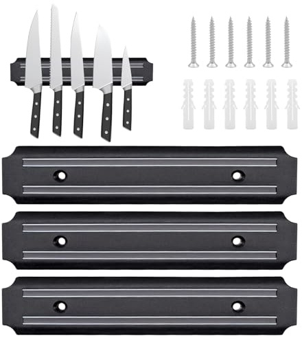 Magnetlist Kniv, 3 st 19 cm Knivhållare Magnetisk, Rostfritt stål Magnet Knivhållare med Skruvar, Universell Väggmonterad Magnetlist Kniv Hållare för Knivar och Köksredskap