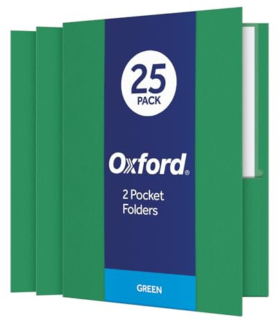 Oxford Two Pocket Folders, Textured Paper, Green, For School, Home, and Office, Letter Size, 25 Per Box (57503EE)