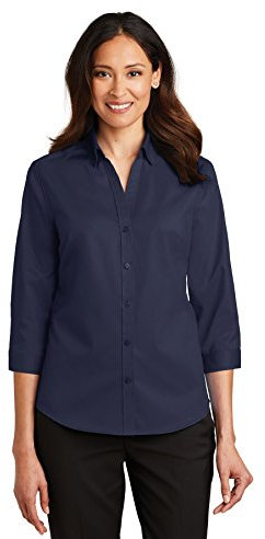 Port Authority Ladies 3/4-Sleeve SuperPro Twill Shirt. L665 True Navy M