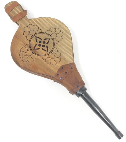 MGE - Blasebalg für Kamin und Grill - Grill Blasebalg für Kamin und Grill, Handblasebalg Luftbläser für Kamin, Grill, Outdoor Camping, Holzofe Grillgebläse - Natürliches Holz - 43 cm