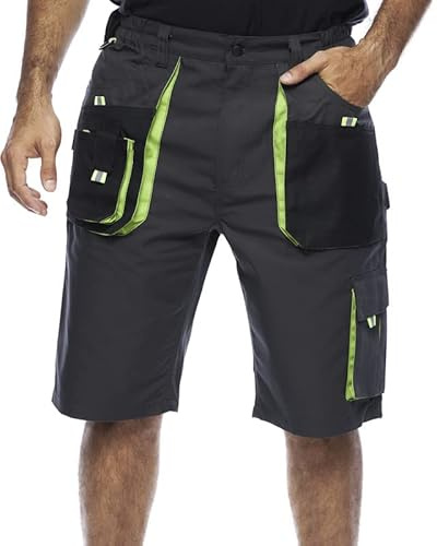 MAZALAT Arbetsshorts Herr – Korta Arbetsbyxor med Cargofickor, Reflexer & Nyckelkrok – Herrcargobyxor Korta, Sommar Arbetsbyxor Män, Arbetskläder Hantverkare