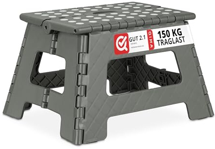 Relaxdays 2 Taburetes Plegables Medianos, Escalón Infantil, Banqueta Niño, Resiste 120 kg, Plástico, 22 cm de Altura, Gris Claro