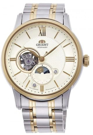 Orient Herren Automatik Armbanduhr in der Farbe Silber/Gold mit Armband aus Edelstahl, Wasserdichtigkeit: 5 bar, Gehäusedurchmesser: 42 mm, RA-AS0007S10B