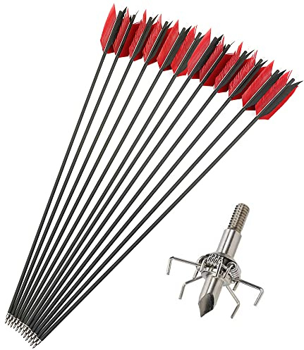 AMEYXGS 6/12 Pcs 30 Inch Archery Carbon Arrows Target Practice Spine 500 Flu Flu Arrows Small Game Arrows 4 Feathers Fletching with 100 Grain Judo Arrowheads for Practice Targeting