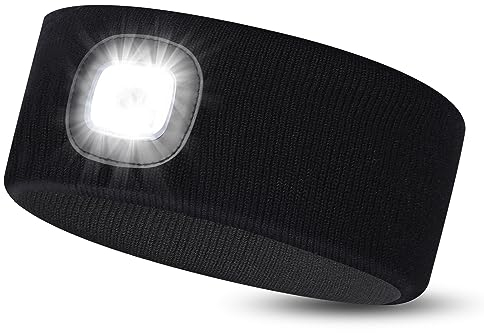 Richaa Geschenke für Männer Weihnachten LED Stirnband mit Licht Herren Wiederaufladbare Stirnbänder Lampe Kinder Stirnlampe Lustige Kleine Geschenke für Papa Mama Freundin Paare Oma Schwarz