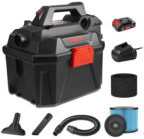 Shop-Vac 5430023 20V Cordless Wet/Dry Vacuum, 2 Gallon, 1.5 Inch Diameter x 5 Foot Hose, Portable Design for Quick Cleanups in Home and Garage
