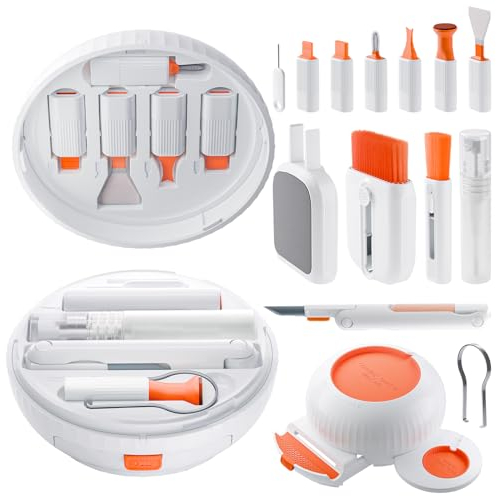 Yurblax 24 in 1 Elektronik Reinigungsset, Multifunktional Tastatur Reinigungsset, PC Reinigungspinsel Screen Cleaner, für Tablet, Computer, Ladeanschluss, Handy, Weiß