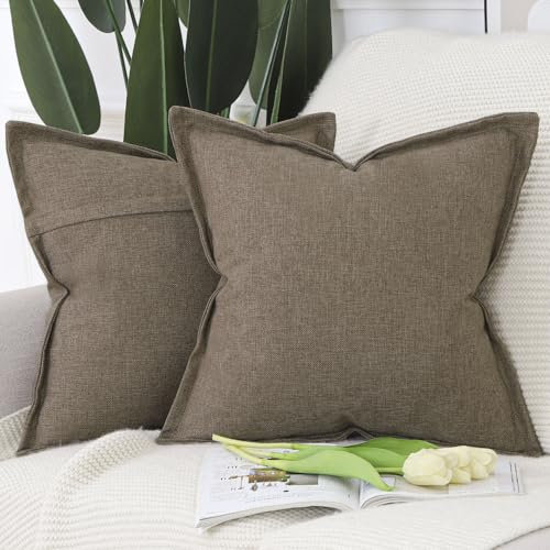 Madizz 2er Set Polyester Leinen Kissenbezügen mit breiter Kante Weiche dekorative Kissenbezüge für Sofa Schlafzimmer Kissenhülle Braun 40x40 cm Quadrat