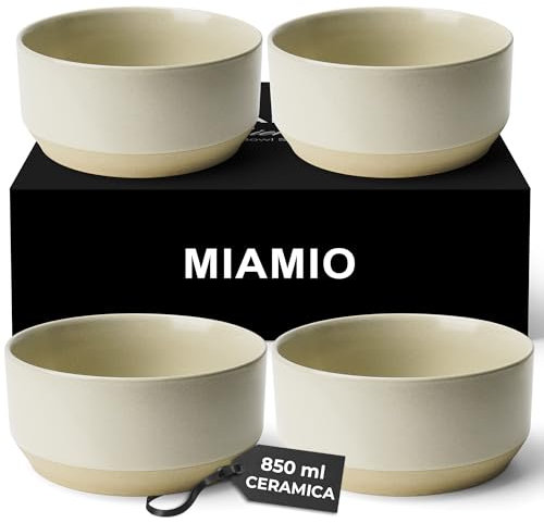 MIAMIO – Schüssel Set 4er / große Müslischalen Keramik (850 ml) Set für 4 Personen/Bowl für Ramen, Müsli, Salat – Spülmaschinen- und Mikrowellengeeignet – Sierra Kollektion (Hell, Schalen (4x))