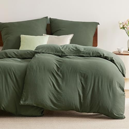 BEDSURE Bettwäsche 135x200 4teilig Bettbezug - Weiche Baumwollähnlich Bettwäsche-Set 135 x 200 cm 2er Set mit 2 Kissenbezüge 80x80 cm, ÖKO-TEX Deckenbezug Bedding Olivgrün mit Reißverschluss