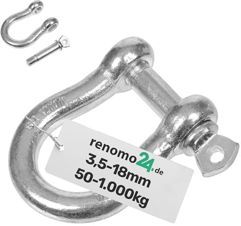 Renomo24 20x Schäkel Traglast 200 kg (WLL) 8 mm, geschweift und aus verzinktem Stahl, hochfeste Bügelschäkel für privaten Gebrauch, sowie für Industrie & Kettenanwendungen jeglicher Art
