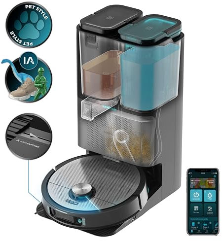 Cecotec Robot Aspirador y Friegasuelos Base Autovaciado con Hair Cutting Conga 20090 ProAI InfinitySoap Cut&SPA. 8000Pa, Tecnología Láser, Detección de Objetos, Dosificador de Jabón, App