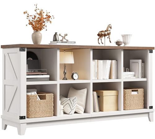 EnHomee 8 Cube Storage Organizer, Cube Organizer with Storage, Book Shelf for Bedroom and Home Office,White,Wood