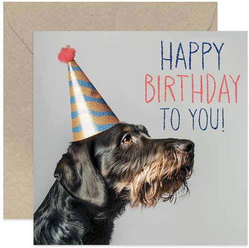Grattis på födelsedagen till dig gratulationskort till familj och vänner – födelsedagskort för hundälskare – gåvor till honom eller henne – hundkläder festhatt design – charmiga födelsedagskort för