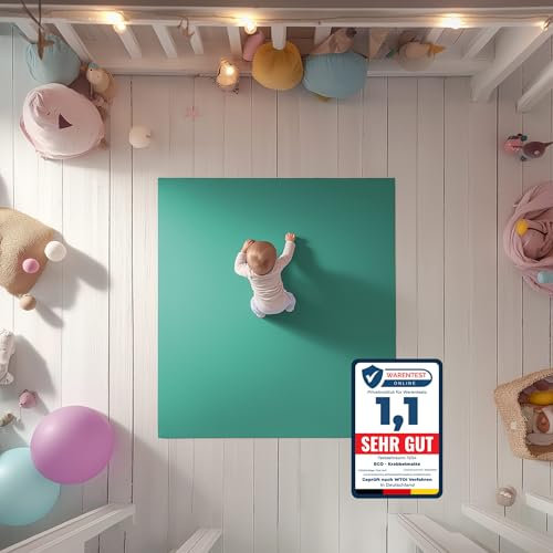 Eco Krabbelmatte Abenteuerland Petrol 240x340 - Oeko-TEX zertifizierte Krabbel- und Spielunterlage aus Deutschland. Für kleine Füße, die Großes vorhaben!