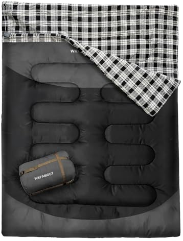 WKFAMOUT Sac de Couchage Double en Flanelle pour Adultes XXL Sac de Couchage 2 Personnes Confortable pour Camping Tentes Camion Randonnée Extérieur Intérieur 220x150CM Gris