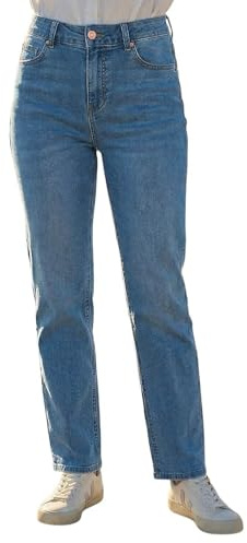 Roman Originals Stretch Straight Leg Jeans for Women UK - Ladies Cotton Denim Trousers Stretchy Office Work Casual Smart High Rise Elasticated Waist Regular Cut Pants - Petite Denim - Size 14