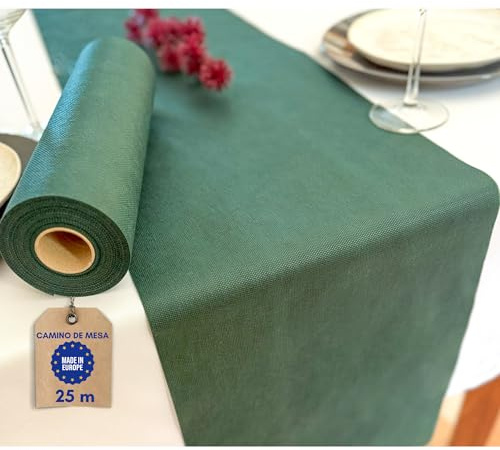 NATUARTE, Camino de Mesa Verde Oscuro, Rollo de Tela no Tejida de 25 Metros x 30 centimetros, Decoracion de Mesa, Tela Decoracion Bodas Bautizos Comuniones, Color Verde