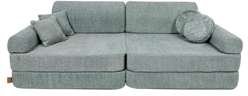 MEOWBABY Kindersofa – Spielsofa für Kinder – Weiche Klappsofa mit Schlaffunktion – Kuschelecke für Kinderzimmer, Boucle, Frische Minze