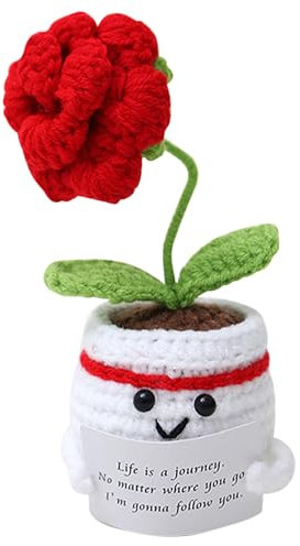 Hshenjhu Rosa Positivo, 14 X 5,5cm Rosa di Supporto Emotivo, Mini Bambola Lavorata a Maglia con Carta Positiva, Pocket Hug Rosé Positive per Festa di Compleanno Regalo, Familiari Amici Regali