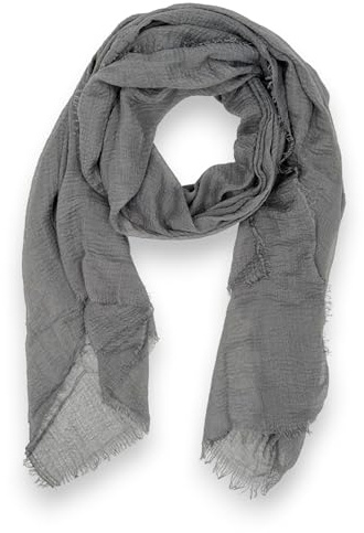 Ziona Leichter Damen-Schal aus Viskose – Crinkle Tuch mit Fransen – dünne Stola für Frühling, Sommer & Herbst (180×90 cm) (Dunkelgrau)