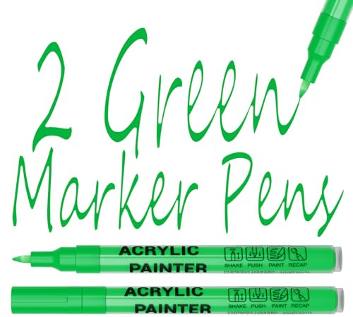 Alitastro Acrylic Paint Pens Waterproof Markers 2 Green Permanent Marker Pens Acrylic Pens for Rock Painting Glass Stone Ceramic Metal Fabric Pebble Painting pens Craft Supplies