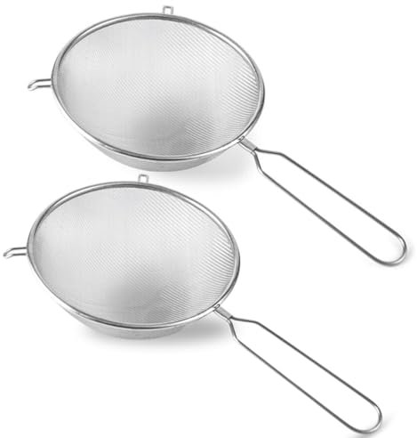 PARENCE.- Lot de 2 Tamis de Cuisine 21 cm – Passoire à Maille Fine| Filtre à Farine, Riz, Bouillon, Jus | Tamis Rond avec Poignée et Support