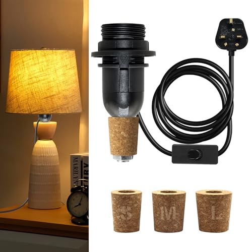 LQUNFYL Kit Fai Da Te Per Lampade Per Bottiglie Con Cavo Da 240 Cm, Portalampada E14, Adattatore Per Luci Per Bottiglie, Include Tappi Di 3 Dimensioni, Raccordi Per Lampade Da Tavolo, Colore Nero