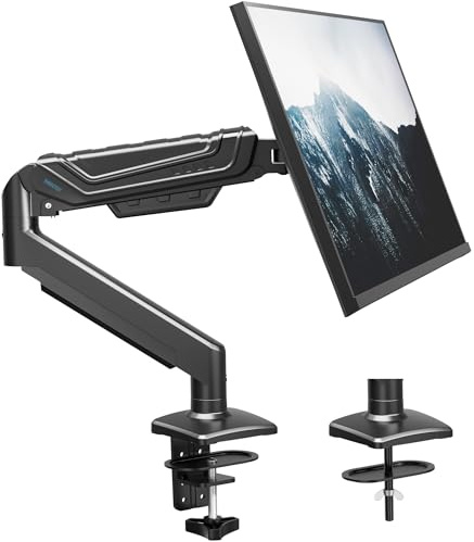 BONTEC Supporto Monitor da Scrivania 15-34 Pollici, Braccio Monitor a Gas Ergonomico Fino a 12 KG, Vesa 75x75 100x100, Inclinazione Rotazione Altezza Regolabile, Staffa Stabile con Gestione Cavi