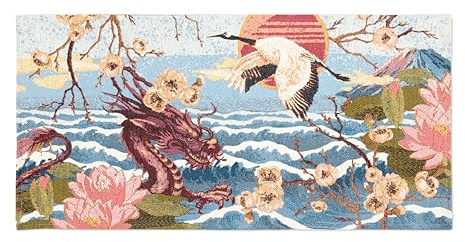 Excelsa Living Tappeto Passatoia da Arredo, Multicolo, Tessuto Jacquard, Poliestere Ciniglia Cotone, Antiscivolo, per Cucina e Bagno (Fuji, 110 x 55 Cm.)