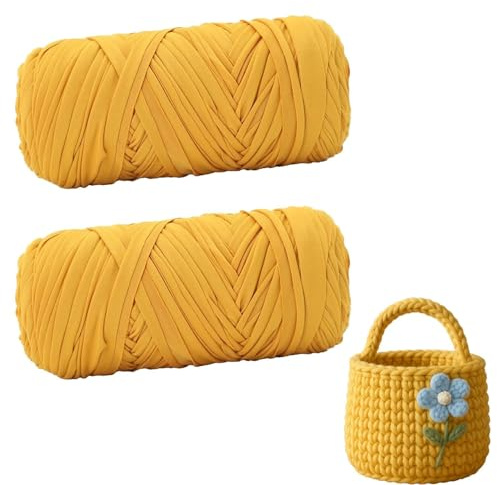Filato per magliette, filato per uncinetto, lana spessa, per uncinetto varie borse, cesti e artigianato fai da te, 200 g/75 m, 2 pezzi, giallo tenero