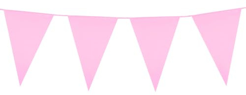 Rosa flaggirlang 10 m av plast – stora vimplar 20 x 30 cm – väderbeständig girlang för inomhus och utomhus – slitstark och återanvändbar – festdekoration för födelsedag, bröllop och trädgårdsfest