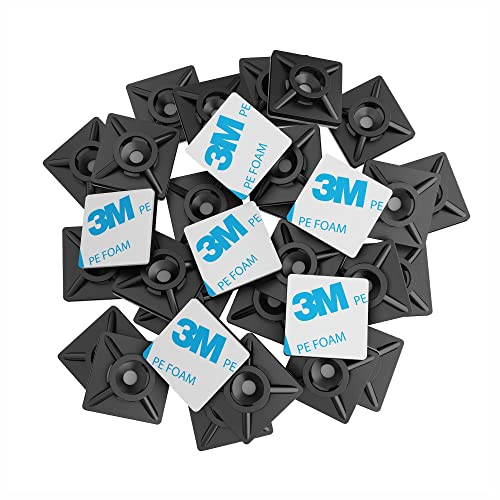 intervisio Klebesockel für Kabelbinder 19 mm x 19mm Montagesockel Kabelbinderhalter Set Schraubsockel Selbstklebend Kabelschelle Klebepads Kabelhalter, schwarz, 100 Stück