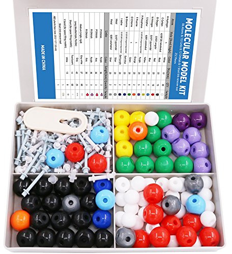 Swpeet - Juego de modelo de química molecular, 240 piezas, para estudiantes y profesores, set de modelo molecular de química - 86 átomos y 153 enlaces y 1 herramienta de extracción de enlaces cortos