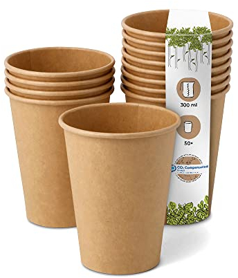 BIOZOYG 50x gobelets jetables 300 ml / 12 oz, Ø 90 mm marron - gobelet carton sans plastique et en matériaux durables - gobelet cafe