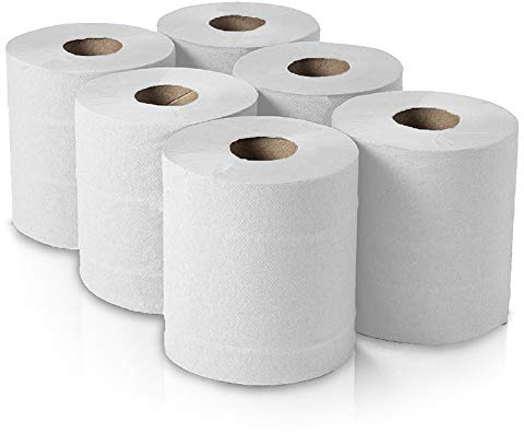 18 Pack 2 Ply White Roll Paper Towel Kitchen Centre Feed Paper Rolls for Cleaning Heavy Duty Industrial Tissue White Rolls by RelianceUK
