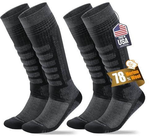 SAMSOX 2-Pair Merino Wool Ski Socks, Gray/Black M