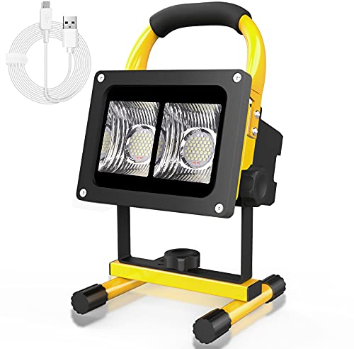 T-SUN Projecteur LED Rechargeable 40W Projecteur LED Chantier Projecteur LED Portable IP65 Etanche Lampe de Chantier Lampe de Travail avec USB Pour Atelier, Garage, Camping, Pêche, etc