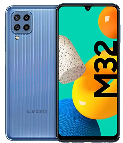 Samsung Galaxy M32 Android Smartphone, 6,4-Zoll -Infinity-U-Display, starker 5.000 mAh Akku, 128 GB/6 GB RAM, Handy in Blau, deutsche Version exklusiv bei Amazon