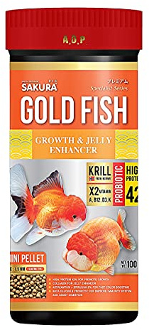 A.D.P. SKR Growth Fast & Jelly Enhancer 100 g. Goldfish Food Mini Floating Pellet 1.5 mm, High Protein 42% Build Big Body & Color Enhancing Aquarium Baby Newborn Fry Tropical Fish Food, Proven 14 Day