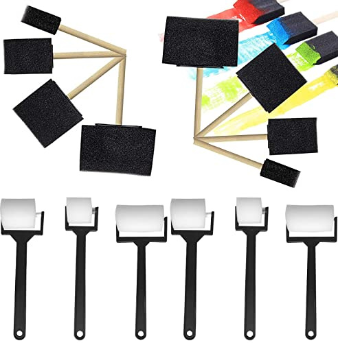 Canzoon Pennelli In Schiuma 14Pcs Pennelli Spugna Pennelli Gommapiuma Spugne Dipingere Per Pittura Fai Da Te Per Adulti E Bambini E Acquerelli(Nero Bianco)