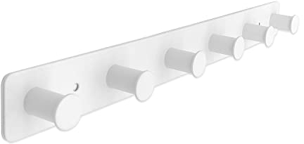 SYPEN Garderobenhaken Edelstahl, Wandhaken Selbstklebend & Schrauben, Weiß Garderobenleiste Hakenleiste mit 6 Hakens, Kleiderhaken Wand